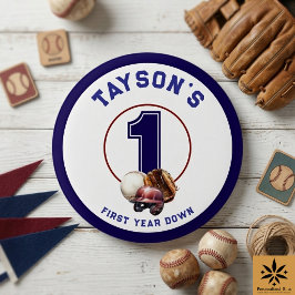 Chapa Redonda De 2,5 Cm Béisbol Primer Año Abajo 1er Cumpleaños