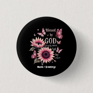 Chapa Redonda De 2,5 Cm Bendecido Por Dios Amado Por Jesús Fe Del Girasol 