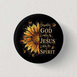 Chapa Redonda De 2,5 Cm Bendecido Por Dios - Amado Por Jesús, Girasol