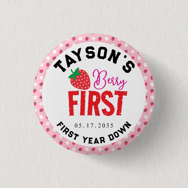 Chapa Redonda De 2,5 Cm Berry Primer cumpleaños primer cumpleaños fresa (Anverso)