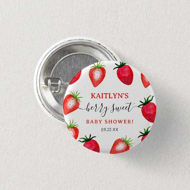 Chapa Redonda De 2,5 Cm Berry Sweet Strawberry Baby Shower Favor (Anverso y reverso)