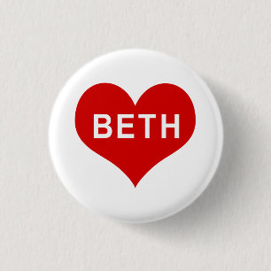 Chapa Redonda De 2,5 Cm BETH NAME Red Love Heart Button