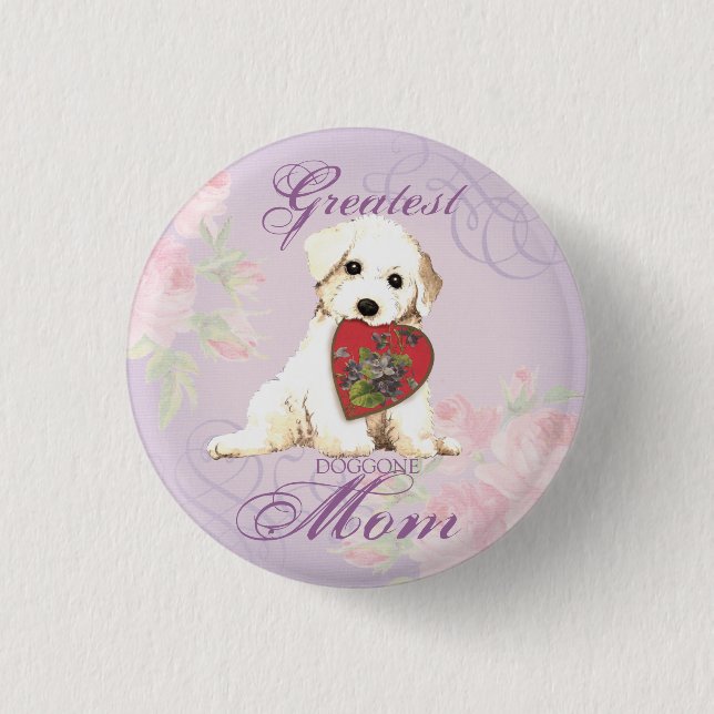 Chapa Redonda De 2,5 Cm Bichon Heart Mom (Anverso)