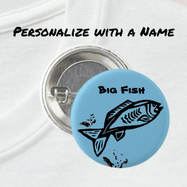 Chapa Redonda De 2,5 Cm Big Fish Primitive Art Black Line Dibujo y nombre