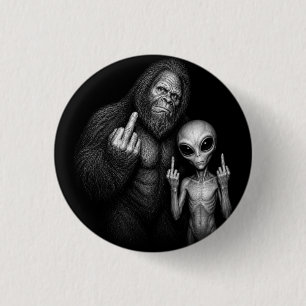 Chapa Redonda De 2,5 Cm Bigfoot Sasquatch Alien Espacial Dedo Medio 