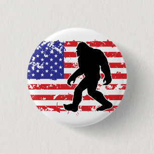 Chapa Redonda De 2,5 Cm Bigfoot y la bandera estadounidense