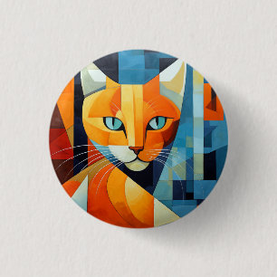 Chapa Redonda De 2,5 Cm Bigotes abstractos: gato naranja