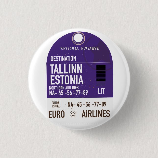Chapa Redonda De 2,5 Cm Billete de viaje Metalizado de Tallin Estonia (Anverso)