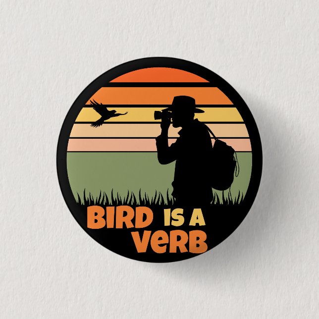 Chapa Redonda De 2,5 Cm Birdwatching Bird Retro Sunset Funny (Anverso)