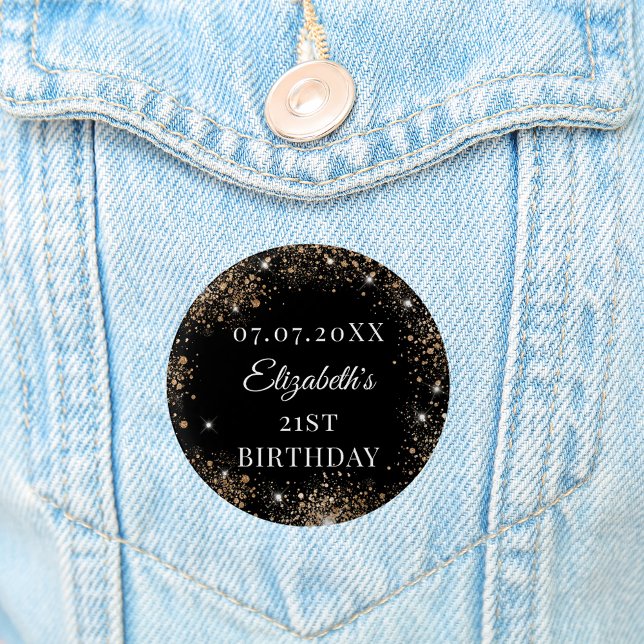 Chapa Redonda De 2,5 Cm Birthday black gold glitter name date (Subido por el creador)