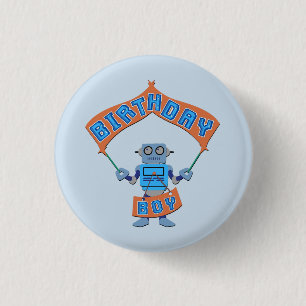 Chapa Redonda De 2,5 Cm Birthday Boy Robot