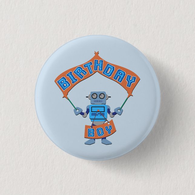 Chapa Redonda De 2,5 Cm Birthday Boy Robot (Anverso)