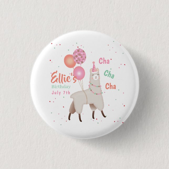 Chapa Redonda De 2,5 Cm Birthday Llama (Anverso)