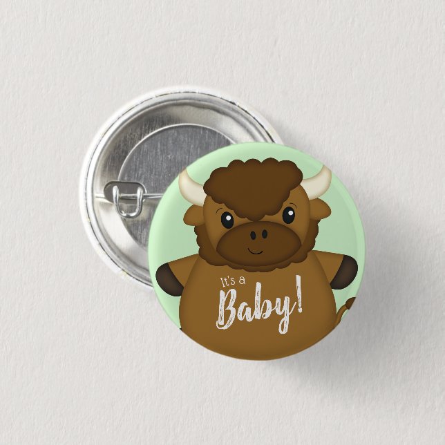 Chapa Redonda De 2,5 Cm Bison Buffalo Baby Shower (Anverso y reverso)