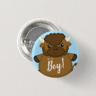 Chapa Redonda De 2,5 Cm Bison Buffalo Baby Shower Blue