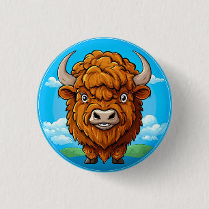 Chapa Redonda De 2,5 Cm Bison Cartoons Lindo