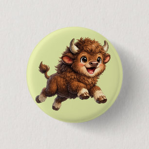 Chapa Redonda De 2,5 Cm Bison Cute con Grandes Ojos Feliz Caricatura de Vi