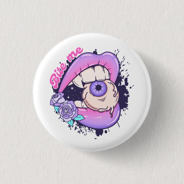 Chapa Redonda De 2,5 Cm Bite Me Pink Halloween Litros (Anverso)