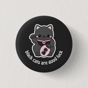 Chapa Redonda De 2,5 Cm Black Maneki Neko