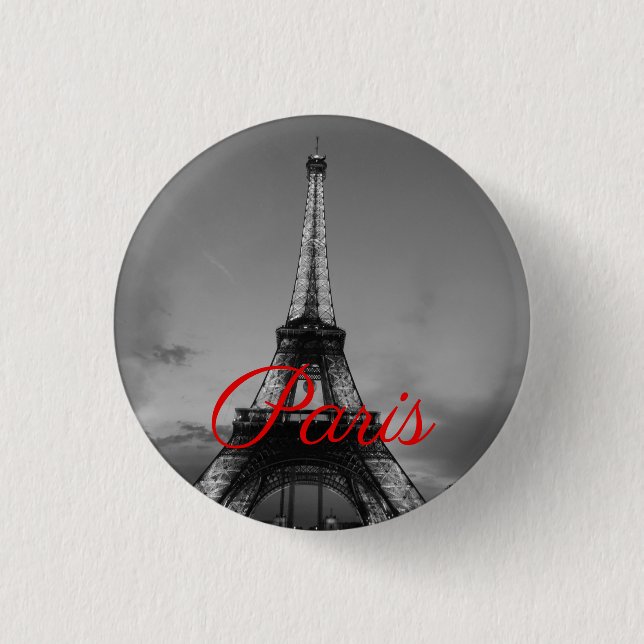 Chapa Redonda De 2,5 Cm Black White Paris City Night Eiffel Tower European (Anverso)