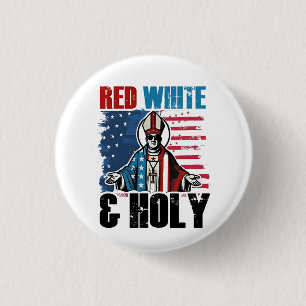 Chapa Redonda De 2,5 Cm Blanco Rojo y Santo Papa León XIV, 4 de julio