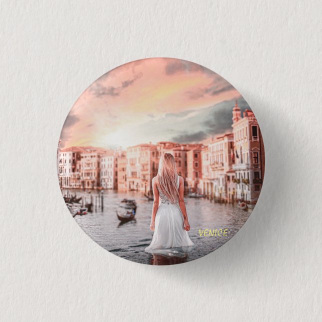 Chapa Redonda De 2,5 Cm Blondie En La Venecia Romántica (Anverso)