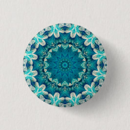 Chapa Redonda De 2,5 Cm Blue Aqua Mandala Rosette Retro Hippie