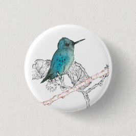 Chapa Redonda De 2,5 Cm Blue Hummingbird Brands Watercolor