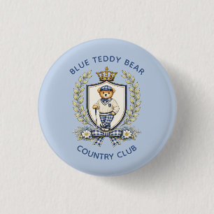 Chapa Redonda De 2,5 Cm Blue Teddy Bear Country Club Fiesta de Golf