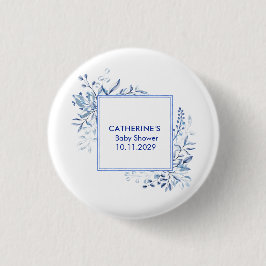 Chapa Redonda De 2,5 Cm Blue Wildflower Frame Baby Shower Button