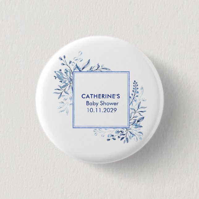 Chapa Redonda De 2,5 Cm Blue Wildflower Frame Baby Shower Button (Anverso)