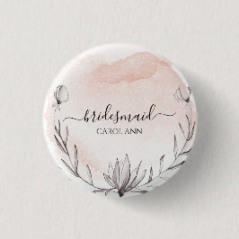 Chapa Redonda De 2,5 Cm Blushing Peach Watercolor Bridesaid