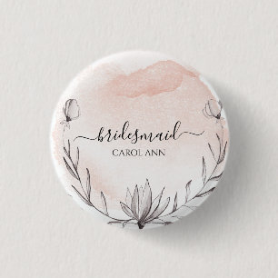 Chapa Redonda De 2,5 Cm Blushing Peach Watercolor Bridesaid