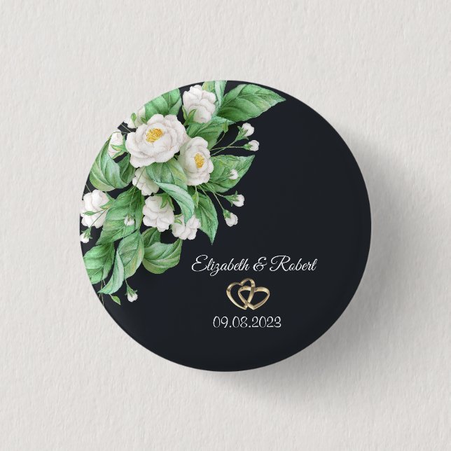 Chapa Redonda De 2,5 Cm Boda de flores blancas (Anverso)