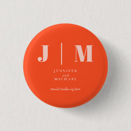 Chapa Redonda De 2,5 Cm Boda de tendencia simple naranja rosa minimalista