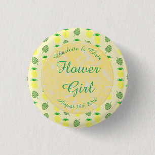 Chapa Redonda De 2,5 Cm Boda de verano tropical Piña y hojas de palmera