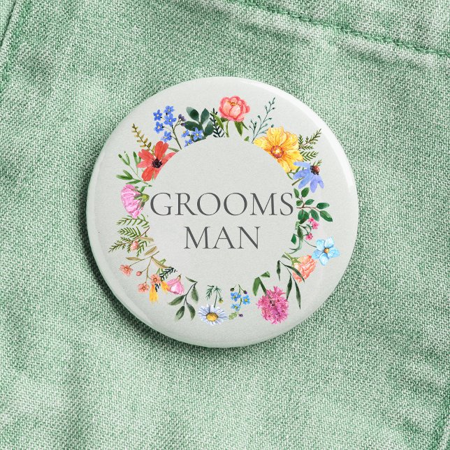 Chapa Redonda De 2,5 Cm Boda de Wildflower Groomsman (Groomsman Wildflower Watercolor Floral Wreath Wedding Button
)