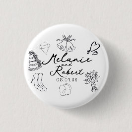 Chapa Redonda De 2,5 Cm Boda Doodle Save the Dates Aniversario de Boda 