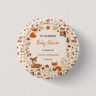 Chapa Redonda De 2,5 Cm Boho Baby Shower Bosque Animales del Bosque Rúst