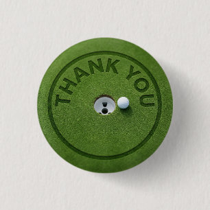 Chapa Redonda De 2,5 Cm Bola de golf con el texto Gracias en césped verde