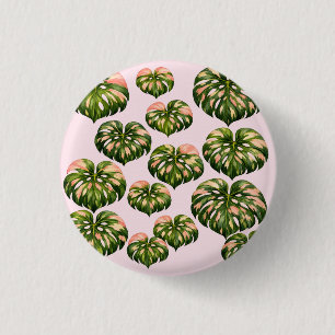Chapa Redonda De 2,5 Cm Bolsa de mano divertida de planta Monstera rosada