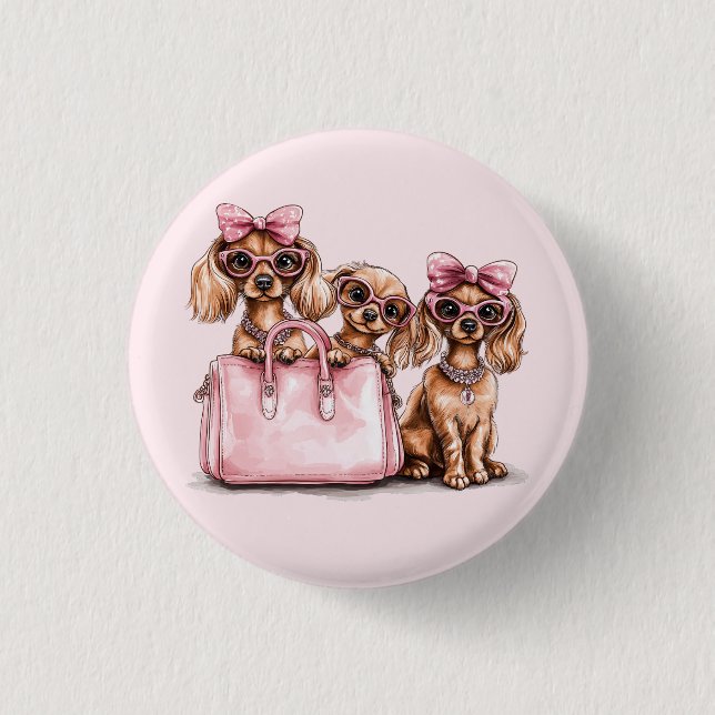 Chapa Redonda De 2,5 Cm Bolsa rosa de los perros Dachshund (Anverso)