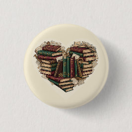 Chapa Redonda De 2,5 Cm Book Heart Button | Vintage Aesthetic Reader Pin