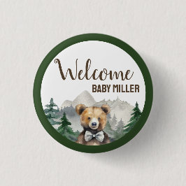 Chapa Redonda De 2,5 Cm Bosque acuarela personalizado, Oso Teddy, Baby Sho