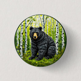 Chapa Redonda De 2,5 Cm 🌲 Bosque Brillante del Oso Negro ❄️ Naturaleza de