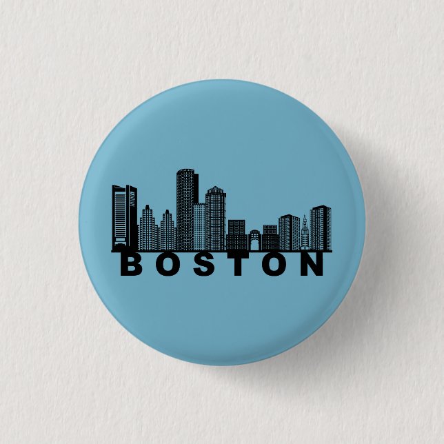 Chapa Redonda De 2,5 Cm Boston Skyline Silhouette  (Anverso)