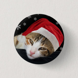 Chapa Redonda De 2,5 Cm Botón/insignia del gato de Santa