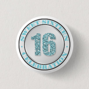 Chapa Redonda De 2,5 Cm Botones azules de la celebración del dulce 16 de