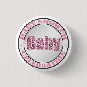 Chapa Redonda De 2,5 Cm Botones de celebración de Baby Shower rosado purpu