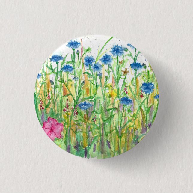 Chapa Redonda De 2,5 Cm Botones de soltero Flores silvestres acuáticas (Anverso)